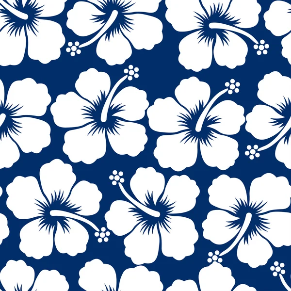 Grafische witte tropische hibiscus bloemen naadloze patroon — Stockvector