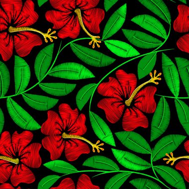 Tropikal nakış hibiscus bitki Dikişsiz desen