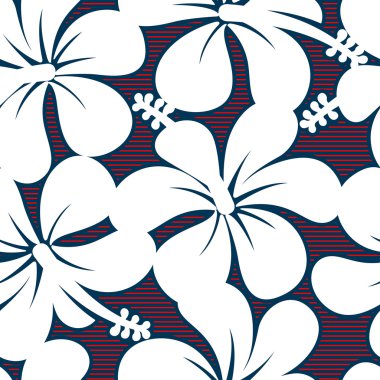 Kırmızı beyaz ve mavi hibiscus satırları seamless modeli