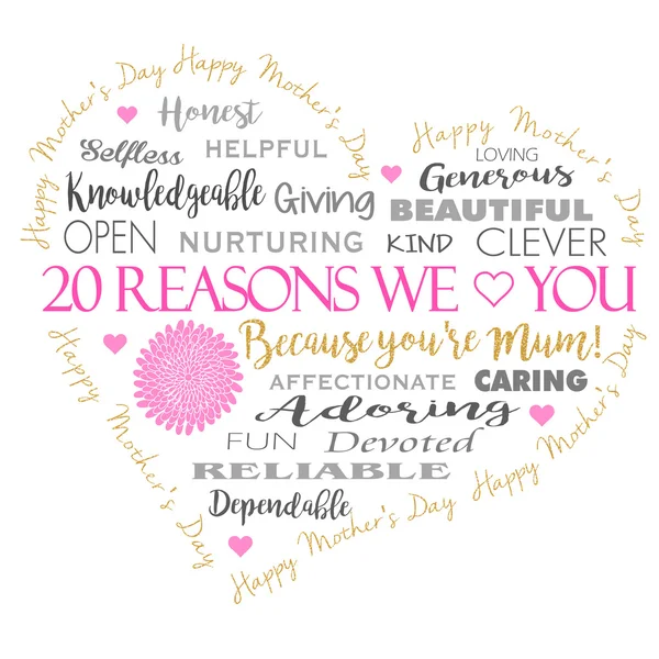 Mother's Day card in a heart shape with gold glitter effect — Stock Vector
