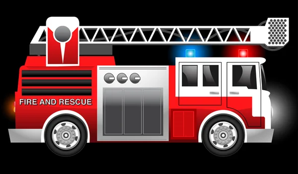 3D-Illustration eines roten Feuerwehr- und Rettungsfahrzeugs mit Blaulicht — Stockvektor