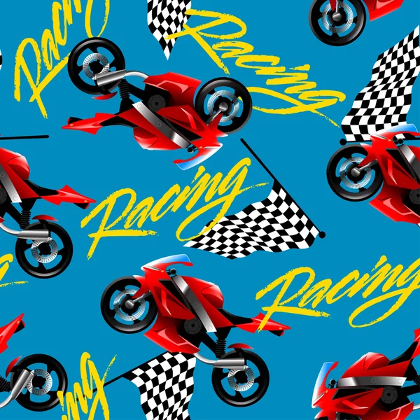 Carreras de motocicletas rojas con patrón sin costuras bandera a cuadros — Archivo Imágenes Vectoriales