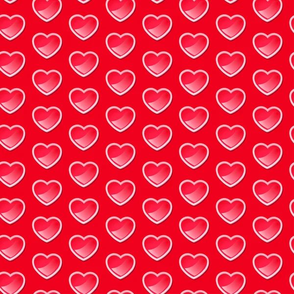 Schattig glanzende harten naadloze patroon met een rode achtergrond — Stockvector