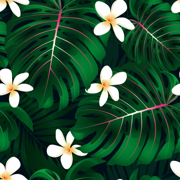Tropical Monstera floral seamless pattern — Stock Vector