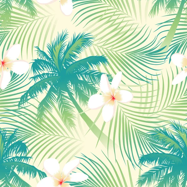 Palmera tropical con flores patrón sin costuras — Archivo Imágenes Vectoriales