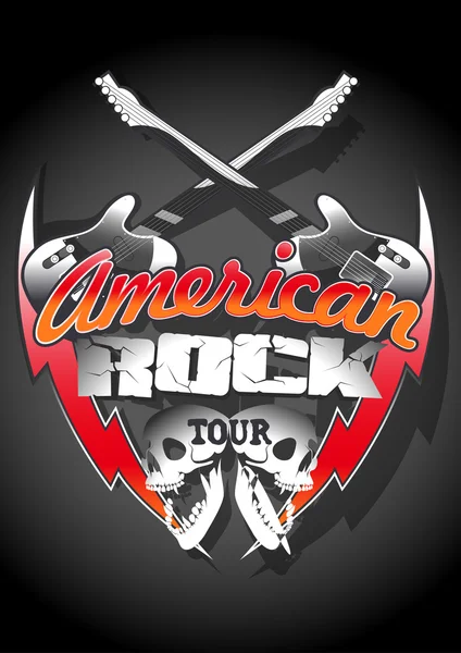 Tour de rock americano con cráneos bajo un foco de luz — Vector de stock