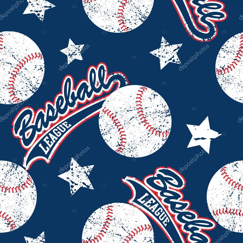 Baseballs and stars seamless pattern