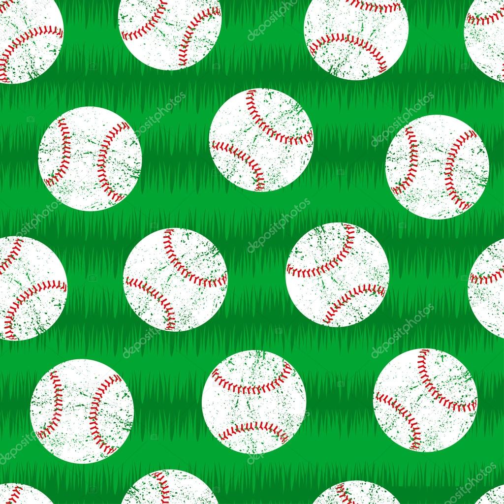 Baseballs on grass seamless pattern