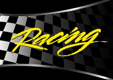 Checkered flag background with racing script clipart