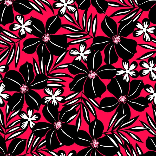 红色背景上的黑色热带花卉. — 图库矢量图片