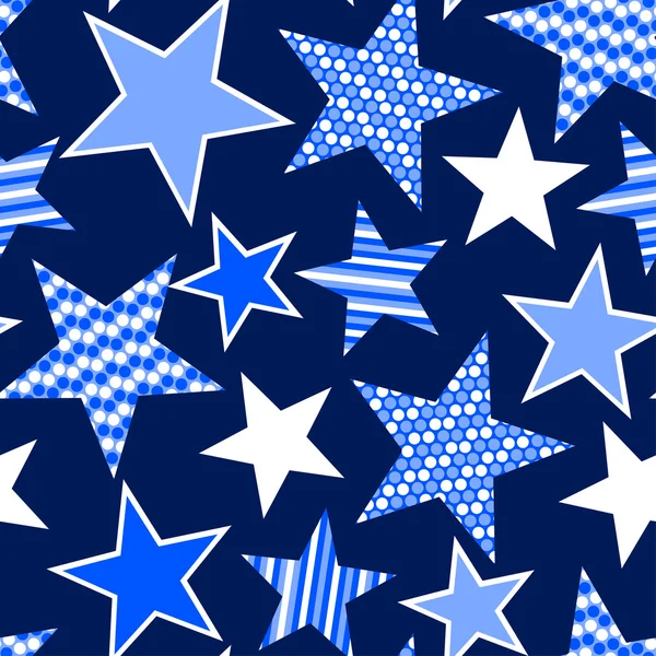 Estrellas azules y rayas patrón sin costuras — Vector de stock