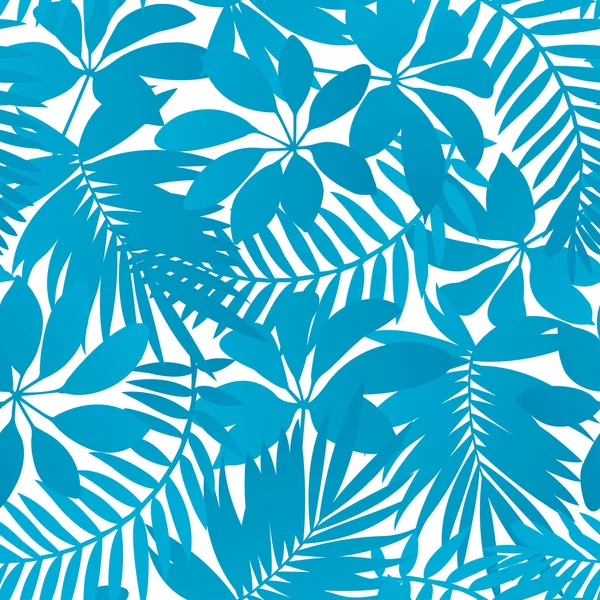 Hojas tropicales azules patrón sin costura — Vector de stock