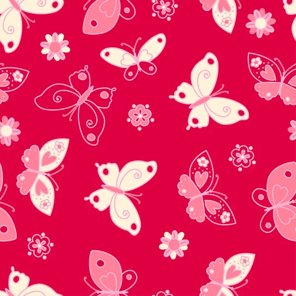 Vlinder en bloemen naadloos patroon — Stockvector