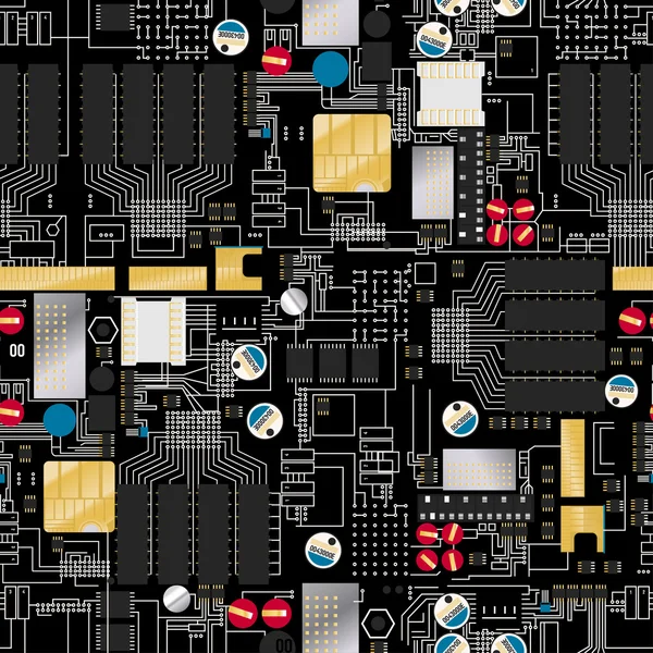 Kretskort med komponenter och ledningar seamless mönster — Stock vektor