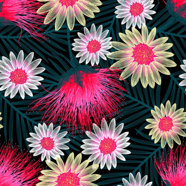 Colorful cottage floral embroidery seamless pattern — Stock Vector