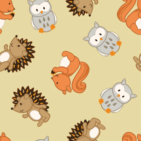 Cute forest animals in a seamless pattern — Stock Vector