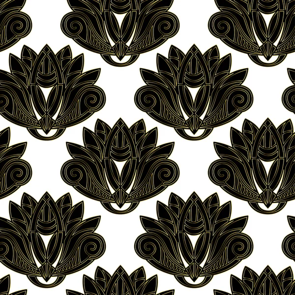 Diseño de emblema floral dorado y negro sin costuras — Vector de stock