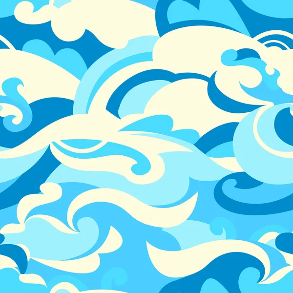 Ondes de surf tropicales graphiques dans un modèle sans couture — Image vectorielle