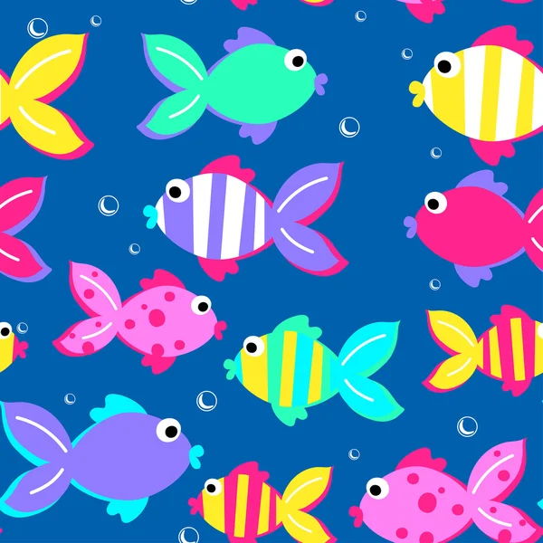 Little tropical fish swimming seamless pattern — Stock Vector