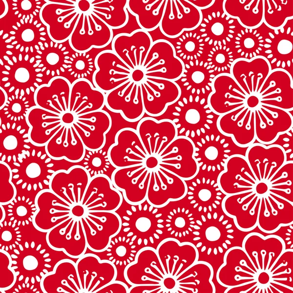 Kırmızı ve beyaz grafik hibiscus çiçek seamless modeli — Stok Vektör
