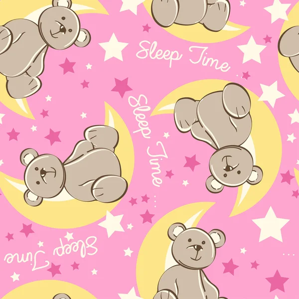 Sleep time bear sitting on moon seamless pattern — Stock Vector