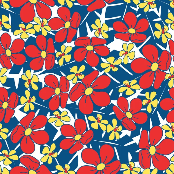 小さな赤い熱帯花のシームレス パターン — ストックベクタ