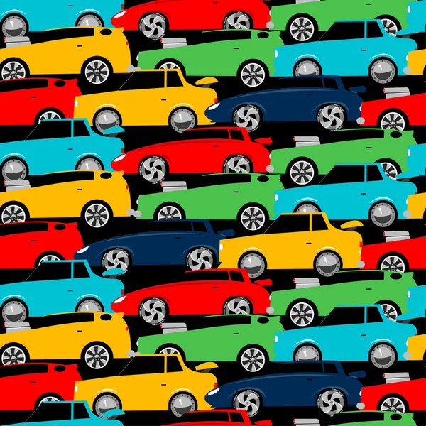 Coches de carreras callejeras apilados en un patrón sin costuras — Vector de stock