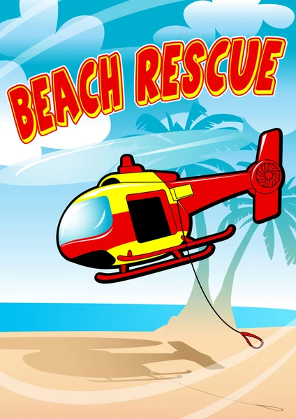 Helicóptero de resgate de praia tropical — Vetor de Stock