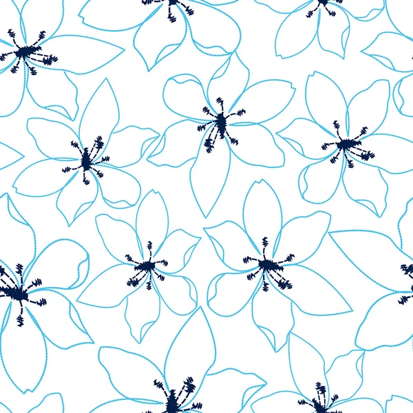 원활한 패턴에 열 대 자 수 블루 꽃 디자인 — 스톡 벡터