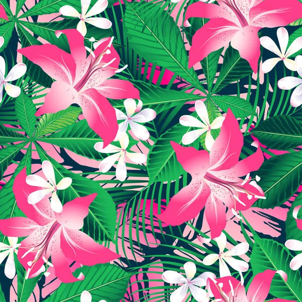 Tropical hibisco floral 2 patrón sin costura — Vector de stock