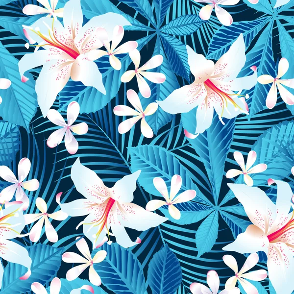 Tropischer Hibiskus florales 5 nahtloses Muster — Stockvektor
