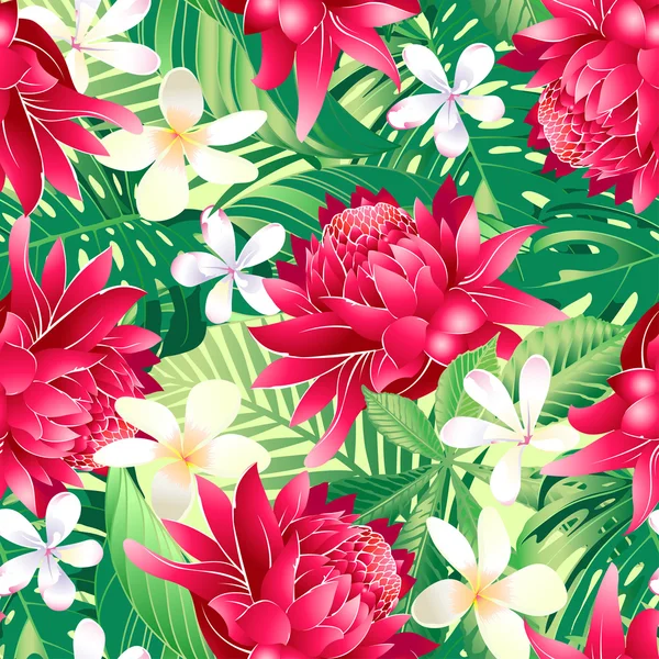 Tropisk hibiskus blommor 7 seamless mönster — Stock vektor