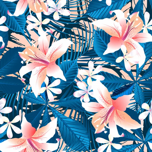 Hibiscus tropical floral 6 motif sans couture — Image vectorielle