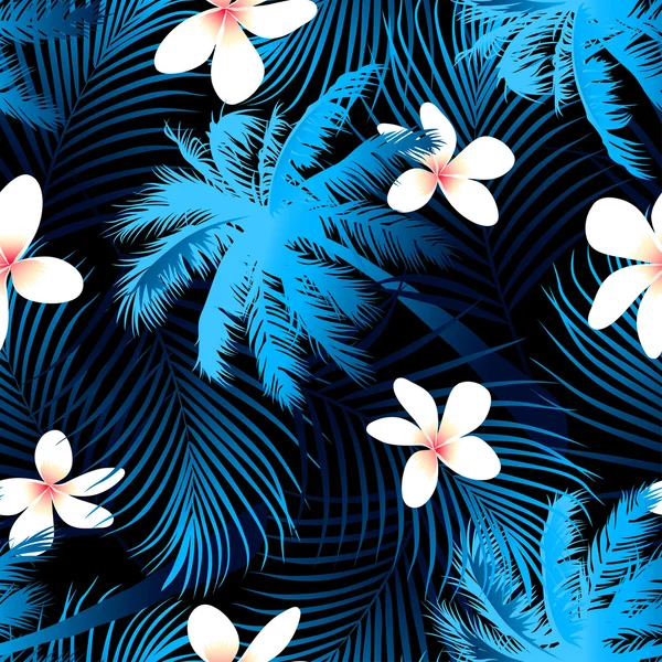 Patrón sin costura de palma tropical con fondo negro — Vector de stock