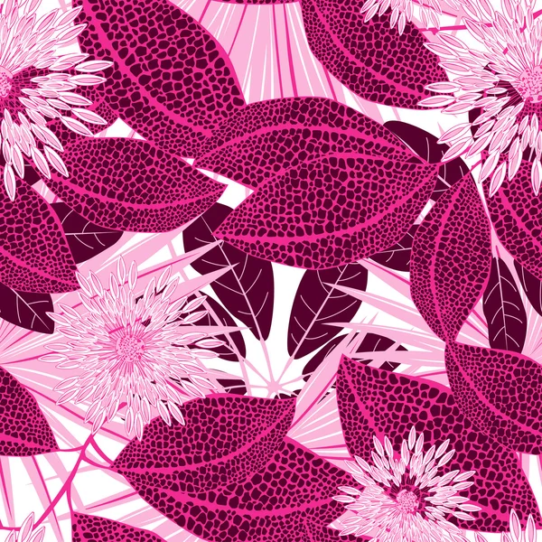 Tropical pink spotted flowers in a seamless pattern — Stock Vector