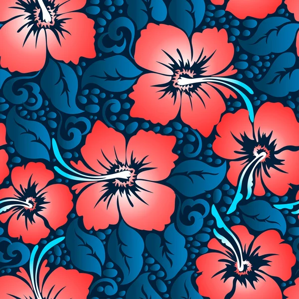 Tropische rode hibiscus bloemen 10 naadloze patroon — Stockvector