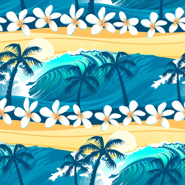 Tropical surfing with palm trees seamless pattern — Stock Vector