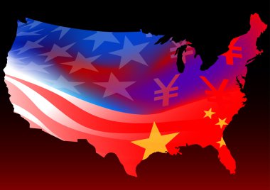 Çin ile Amerikan harita ve ABD bayrağı