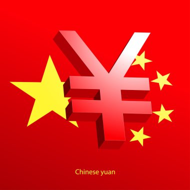 Yuan para birimi 3d simgesi üzerinde kırmızı bir arka plan
