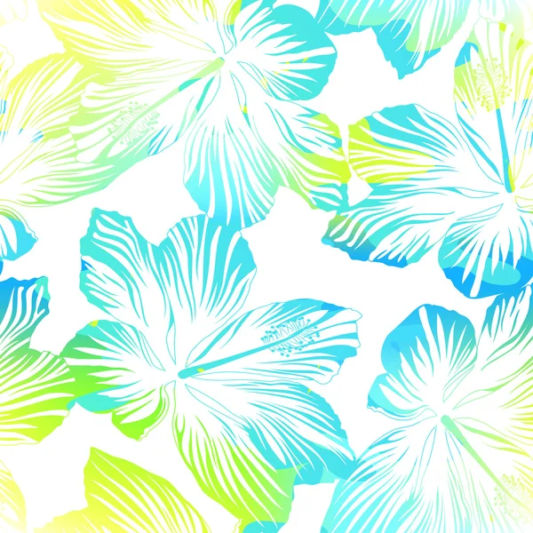 Flores tropicales patrón inconsútil blanco con efecto acuarela — Vector de stock