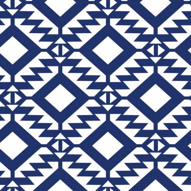 Tribal blue and white geometric seamless pattern clipart