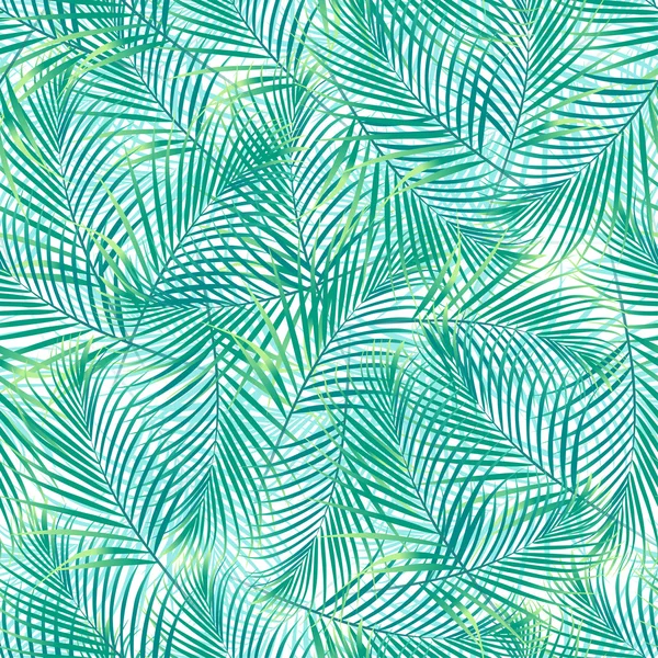 Tropical palm leaves in a seamless pattern on a white background — Stock Vector