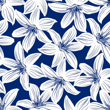 Donanma ve beyaz tropikal hibiscus çiçek seamless modeli