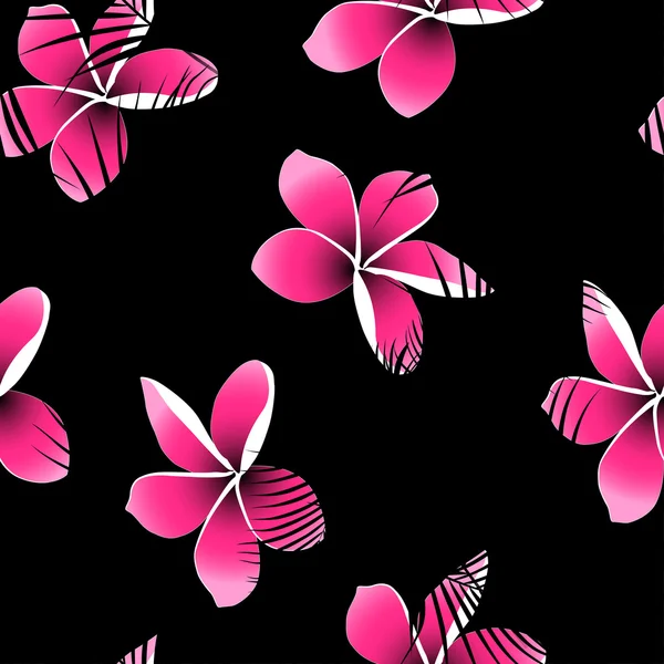 Hojas de palma tropical sobre el patrón sin costuras frangipani rosa — Archivo Imágenes Vectoriales