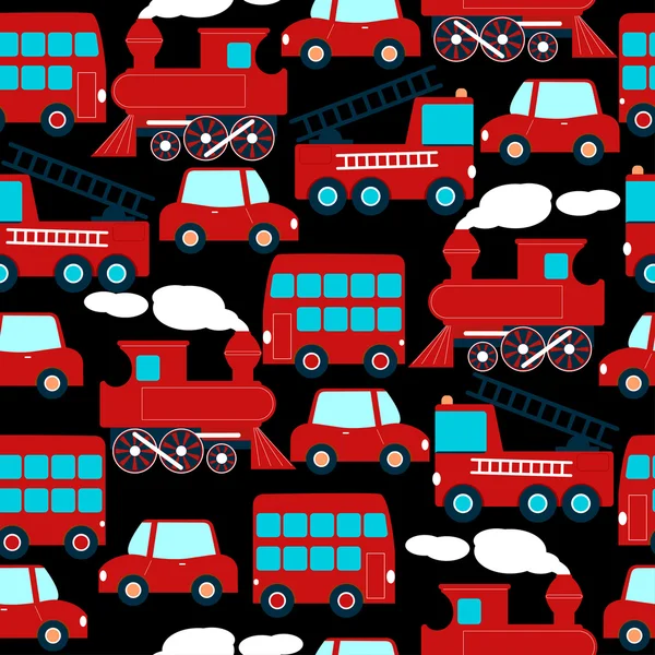 Lindos niños de transporte rojo en un patrón sin costuras — Vector de stock