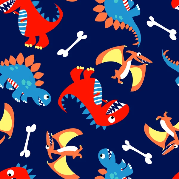 3 roztomilé dinosaurů v bezešvé pattern — Stockový vektor