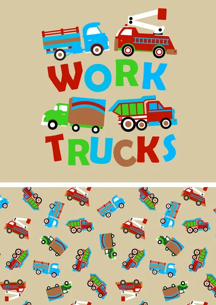 Work trucks with matching repeat pattern — Stock Vector