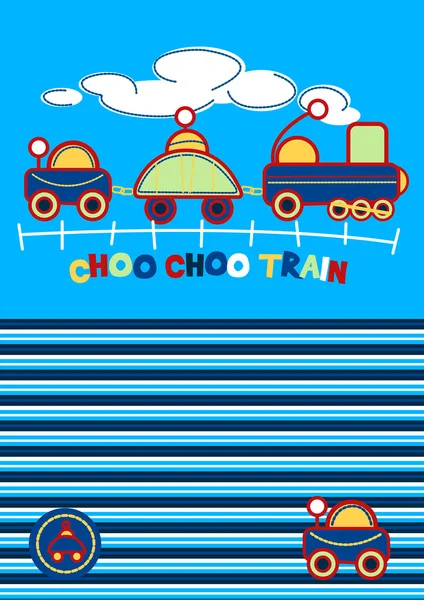 Choo Choo Train embroidery with matching stripe pattern — Stock Vector