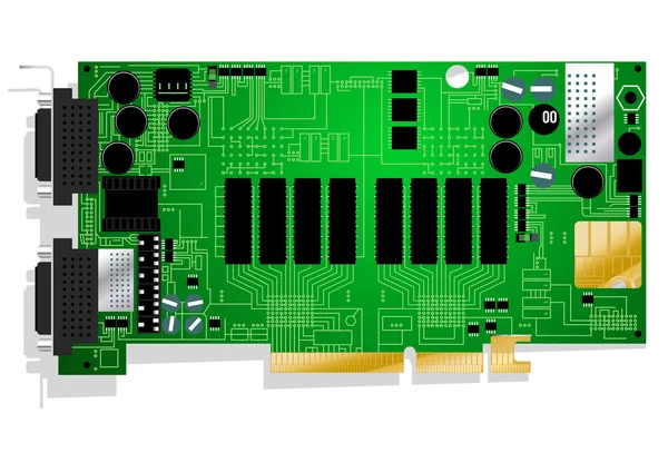 녹색 그래픽 카드 회로 보드 그림 흰색 backgrou — 스톡 벡터