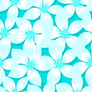Turkuaz tropikal Plumeria ve Hibiscus çiçek seamless modeli